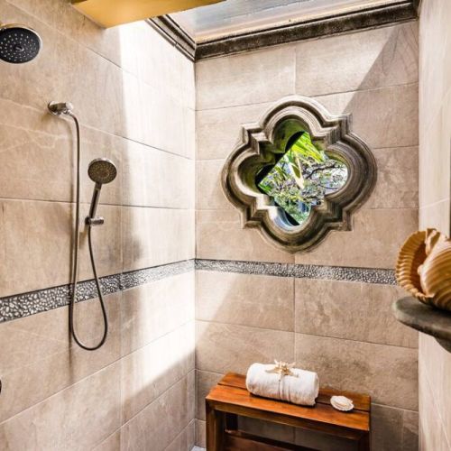 A luxury shower with natural light.